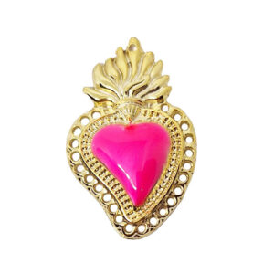 Distanziatori in Zama Cuore Sacro Smaltati Rosa Fluo 20x30mm (DSZM162-RF)