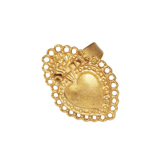 Anelli in Zama Regolabile con Cuore Sacro Merlettato 20x30mm (ANZM017)