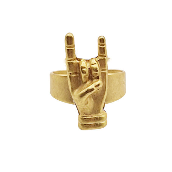 Anelli in Zama Regolabile con Mano con le Corna Cornetto Porta Fortuna 12x24mm (ANZM022)