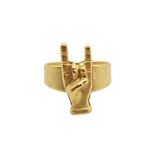 Anelli in Zama Regolabile con Mano con le Corna Cornetto Porta Fortuna 8x20mm (ANZM021)