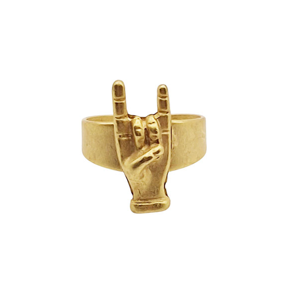 Anelli in Zama Regolabile con Mano con le Corna Cornetto Porta Fortuna 8x20mm (ANZM021)