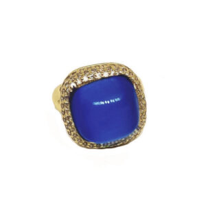 Anelli in Ottone Con Pietre Occhi di Gatto Blu da 10mm base con Zirconi 20mm (ANOT021-BL)