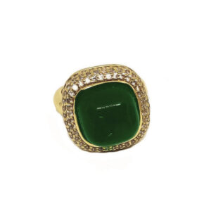 Anelli in Ottone Con Pietre Occhi di Gatto Smeraldo da 10mm base con Zirconi 20mm (ANOT021-SM)