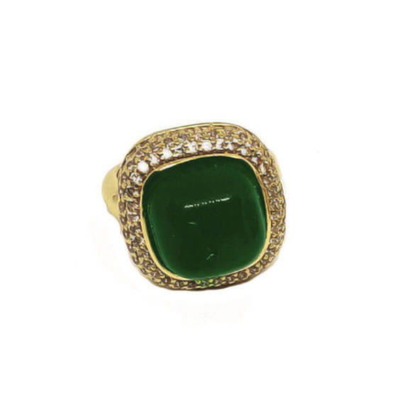 Anelli in Ottone Con Pietre Occhi di Gatto Smeraldo da 10mm base con Zirconi 20mm (ANOT021-SM)