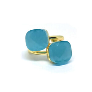 Anelli in Ottone con Pietra Occhi di Gatto Quadrata Azzurro 10mm (ANOT6P-AZ)