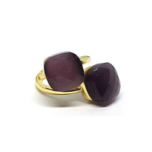 Anelli in Ottone con Pietra Occhi di Gatto Quadrata Viola 10mm (ANOT6P-VL)