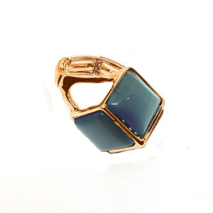 Anelli in Ottone su base Oro Con Pietre a forma di Cubo in Vetro Azzurro con Elastico (ANOT032-AZ)