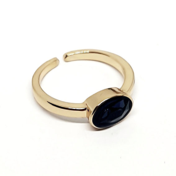 Anelli in Ottone su base Oro con Pietra in Vetro Colore Zaffiro 5X8mm (ANOT033-ZF)