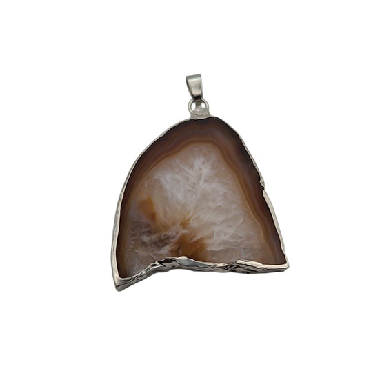 Ciondoli Fette di Agata con Bordo in Ottone su base Argento Colore Ambra 40x42mm (083)