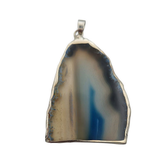 Ciondoli Fette di Agata con Bordo in Ottone su base Argento Colore Azzurro 40x60mm (075)