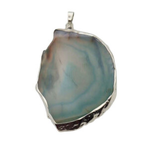Ciondoli Fette di Agata con Bordo in Ottone su base Argento Colore Azzurro 49x68mm (073)