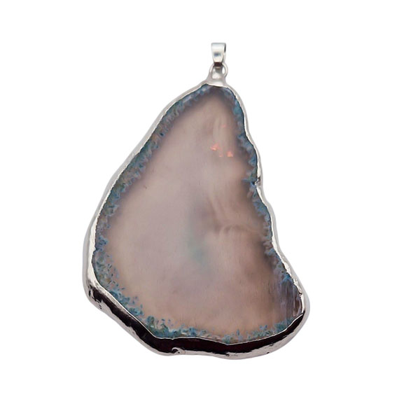 Ciondoli Fette di Agata con Bordo in Ottone su base Argento Colore Azzurro 60x75mm (094)