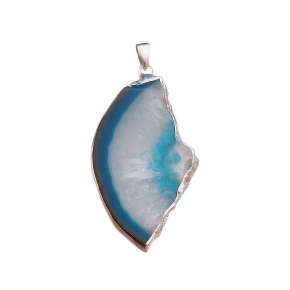 Ciondoli Fette di Agata con Bordo in Ottone su base Argento Colore Blu 31x55mm (090)