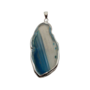 Ciondoli Fette di Agata con Bordo in Ottone su base Argento Colore Blu 31x65mm (095)