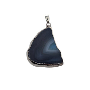 Ciondoli Fette di Agata con Bordo in Ottone su base Argento Colore Blu 39x44mm (082)