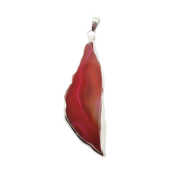 Ciondoli Fette di Agata con Bordo in Ottone su base Argento Colore Fucsia 21x65mm (093)