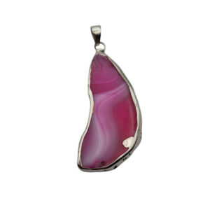 Ciondoli Fette di Agata con Bordo in Ottone su base Argento Colore Fucsia 26x45mm (076)
