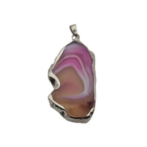 Ciondoli Fette di Agata con Bordo in Ottone su base Argento Colore Fucsia 30x53mm (081)