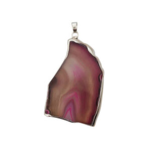 Ciondoli Fette di Agata con Bordo in Ottone su base Argento Colore Fucsia 39x60mm (077)