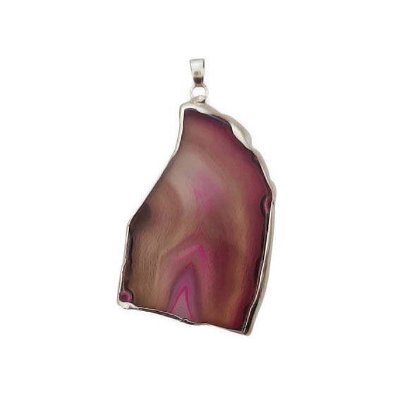 Ciondoli Fette di Agata con Bordo in Ottone su base Argento Colore Fucsia 39x60mm (077)