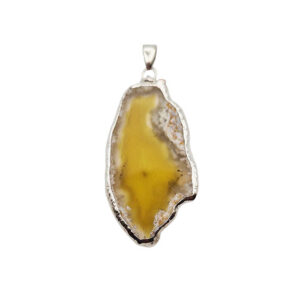 Ciondoli Fette di Agata con Bordo in Ottone su base Argento Colore Giallo Lime 28x52mm (087)
