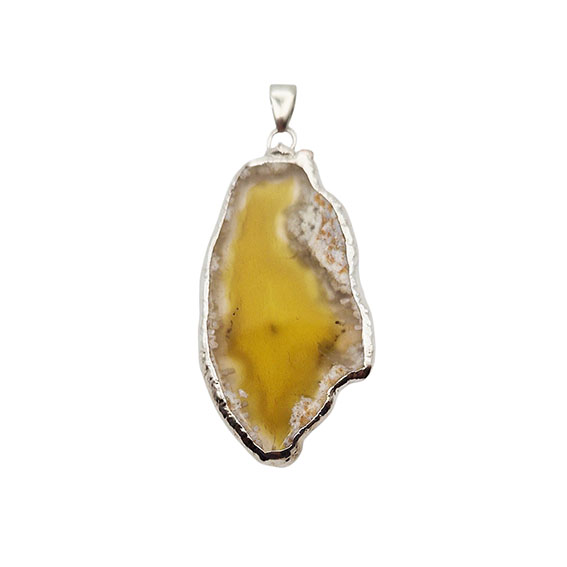 Ciondoli Fette di Agata con Bordo in Ottone su base Argento Colore Giallo Lime 28x52mm (087)