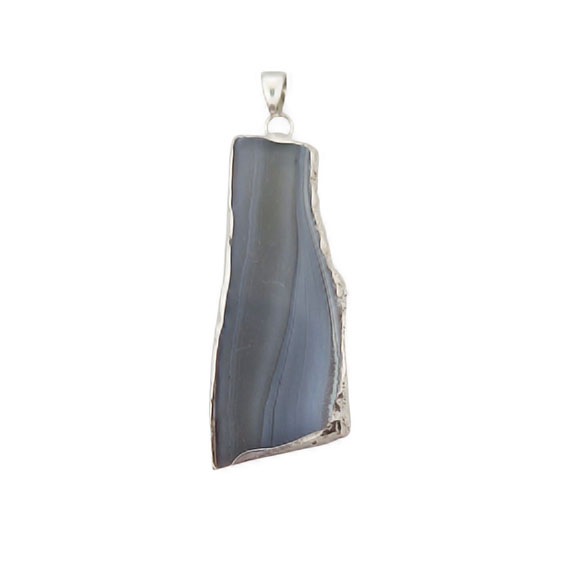 Ciondoli Fette di Agata con Bordo in Ottone su base Argento Colore Grigio 22x58mm (086)