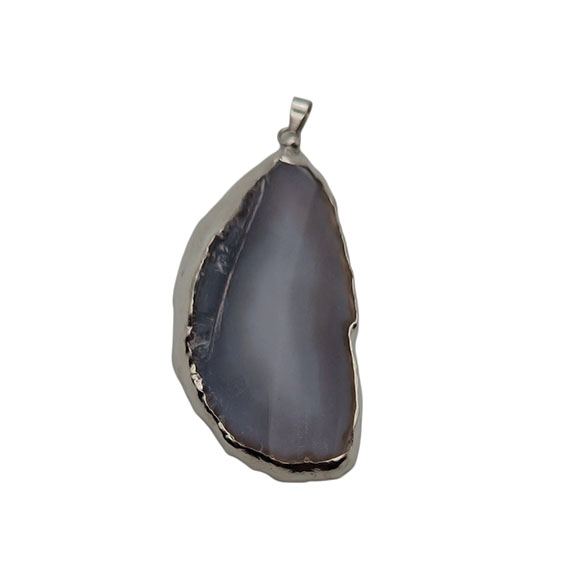 Ciondoli Fette di Agata con Bordo in Ottone su base Argento Colore Grigio 36x72mm (084)
