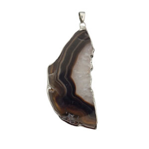Ciondoli Fette di Agata con Bordo in Ottone su base Argento Colore Marrone Scuro 32x72mm (072)