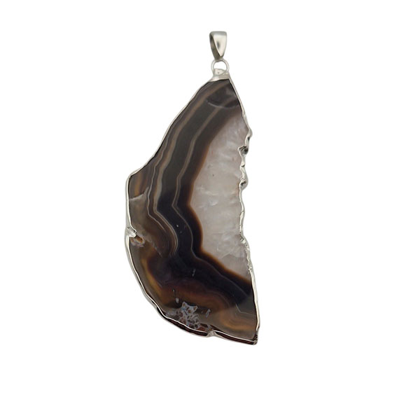 Ciondoli Fette di Agata con Bordo in Ottone su base Argento Colore Marrone Scuro 32x72mm (072)