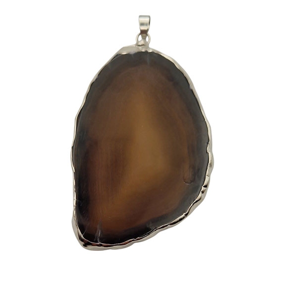 Ciondoli Fette di Agata con Bordo in Ottone su base Argento Colore Nero 46x70mm (097)
