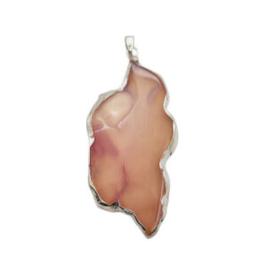 Ciondoli Fette di Agata con Bordo in Ottone su base Argento Colore Rosa 38x78mm (085)
