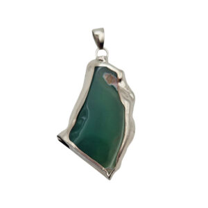 Ciondoli Fette di Agata con Bordo in Ottone su base Argento Colore Verde 28x45mm (074)