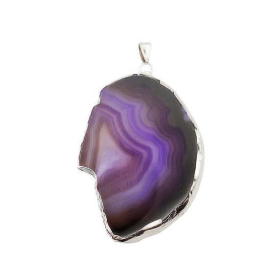 Ciondoli Fette di Agata con Bordo in Ottone su base Argento Colore Viola 45x60mm (091)