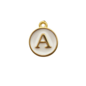 Ciondoli in Ottone Italiano Smaltate a Mano Lettera "A" su Sfondo Bianco 12mm (LTOT002-A)