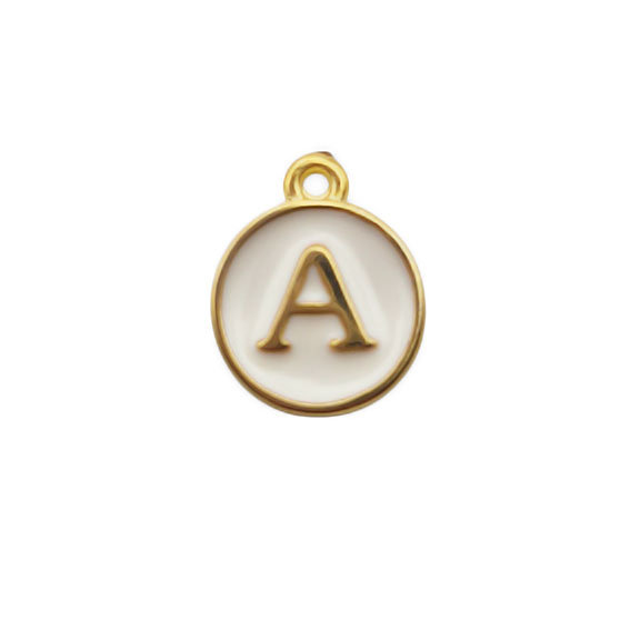 Ciondoli in Ottone Italiano Smaltate a Mano Lettera "A" su Sfondo Bianco 12mm (LTOT002-A)