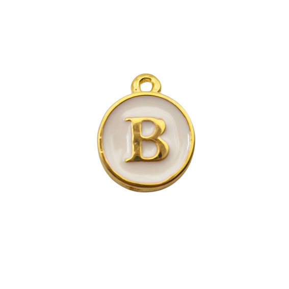 Ciondoli in Ottone Italiano Smaltate a Mano Lettera "B" su Sfondo Bianco 12mm (LTOT002-B)