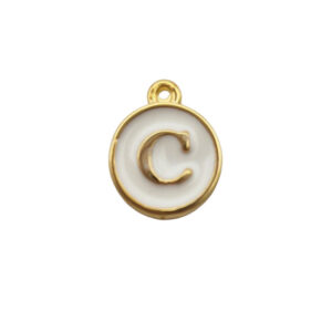 Ciondoli in Ottone Italiano Smaltate a Mano Lettera "C" su Sfondo Bianco 12mm (LTOT002-C)