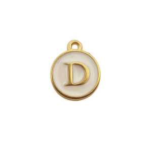 Ciondoli in Ottone Italiano Smaltate a Mano Lettera "D" su Sfondo Bianco 12mm (LTOT002-D)