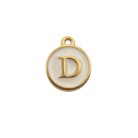 Ciondoli in Ottone Italiano Smaltate a Mano Lettera "D" su Sfondo Bianco 12mm (LTOT002-D)