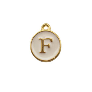 Ciondoli in Ottone Italiano Smaltate a Mano Lettera "F" su Sfondo Bianco 12mm (LTOT002-F)