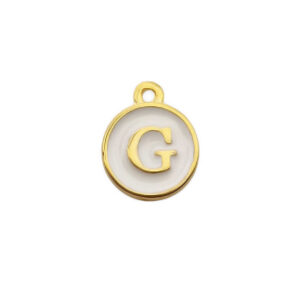 Ciondoli in Ottone Italiano Smaltate a Mano Lettera "G" su Sfondo Bianco 12mm (LTOT002-G)