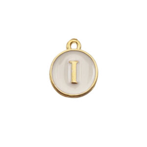 Ciondoli in Ottone Italiano Smaltate a Mano Lettera "I" su Sfondo Bianco 12mm (LTOT002-I)