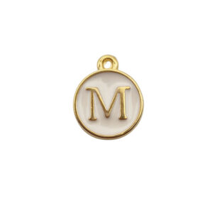 Ciondoli in Ottone Italiano Smaltate a Mano Lettera "M" su Sfondo Bianco 12mm (LTOT002-M)