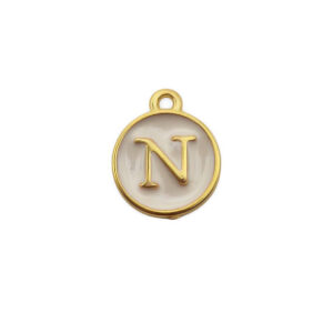 Ciondoli in Ottone Italiano Smaltate a Mano Lettera "N" su Sfondo Bianco 12mm (LTOT002-N)