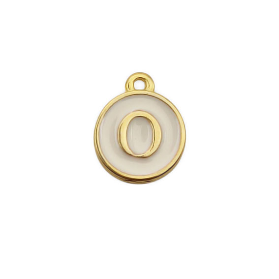 Ciondoli in Ottone Italiano Smaltate a Mano Lettera "O" su Sfondo Bianco 12mm (LTOT002-O)