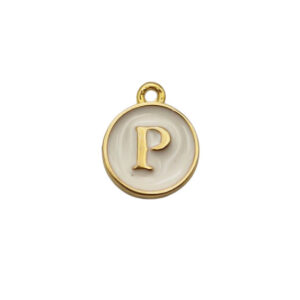 Ciondoli in Ottone Italiano Smaltate a Mano Lettera "P" su Sfondo Bianco 12mm (LTOT002-P)