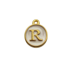 Ciondoli in Ottone Italiano Smaltate a Mano Lettera "R" su Sfondo Bianco 12mm (LTOT002-R)