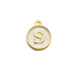 Ciondoli in Ottone Italiano Smaltate a Mano Lettera "S" su Sfondo Bianco 12mm (LTOT002-S)