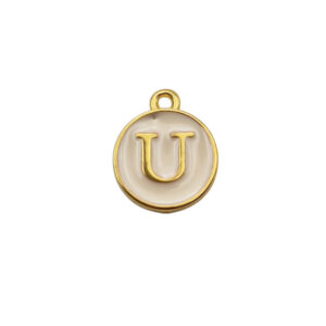 Ciondoli in Ottone Italiano Smaltate a Mano Lettera "U" su Sfondo Bianco 12mm (LTOT002-U)